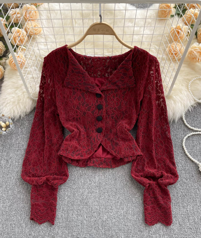 Design Long Sleeve Lace Shirt Top