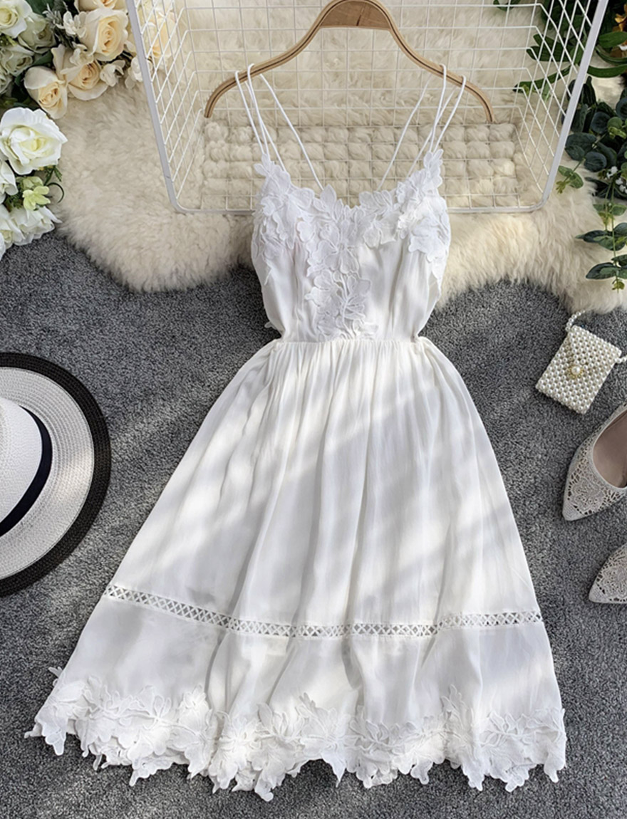 Solid Color Temperament Backless White Sleeveless Dress