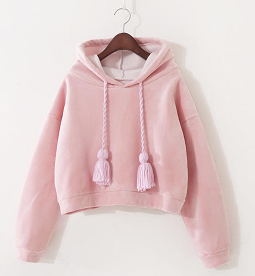 Loose Solid Color Hooded Sweet Long Sleeves Sweater