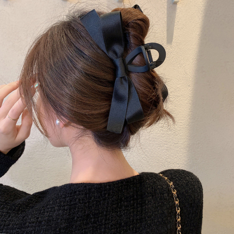 Elegant Black Ribbon Bow Hair Clips For