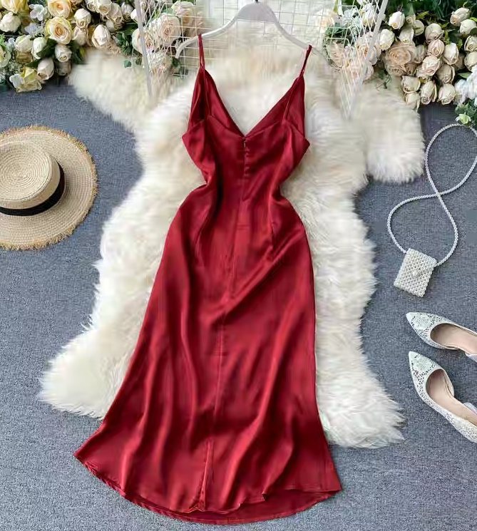 Elegant Summer Sexy Satin Lape Dress