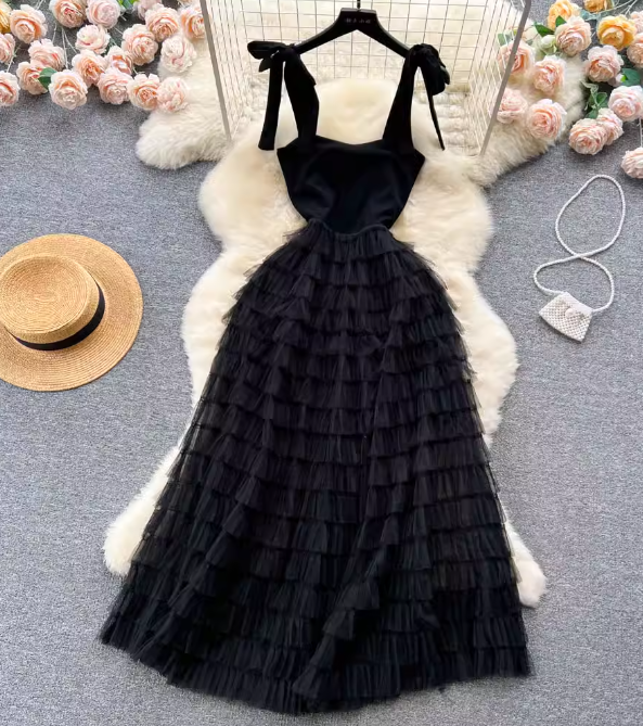 Design Black Sling High Waisted Sleeveless Dress