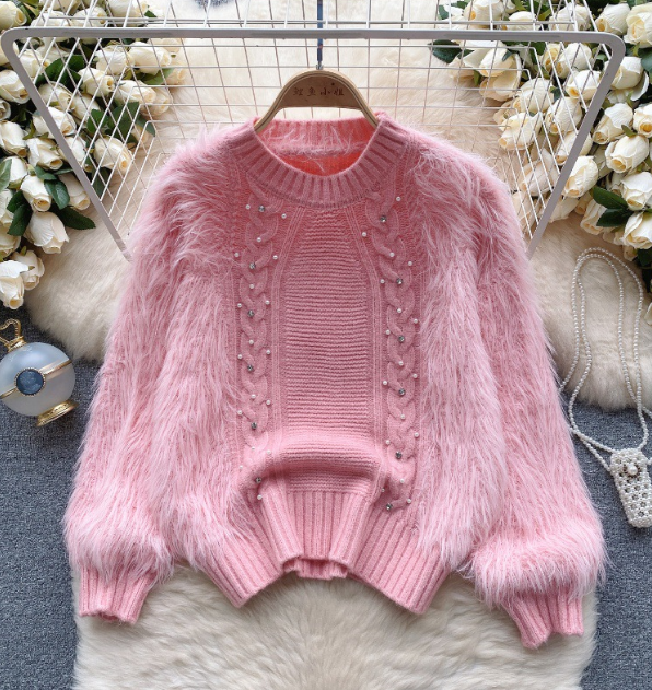 Loose Design Temperament Round Neck Knitted Sweater
