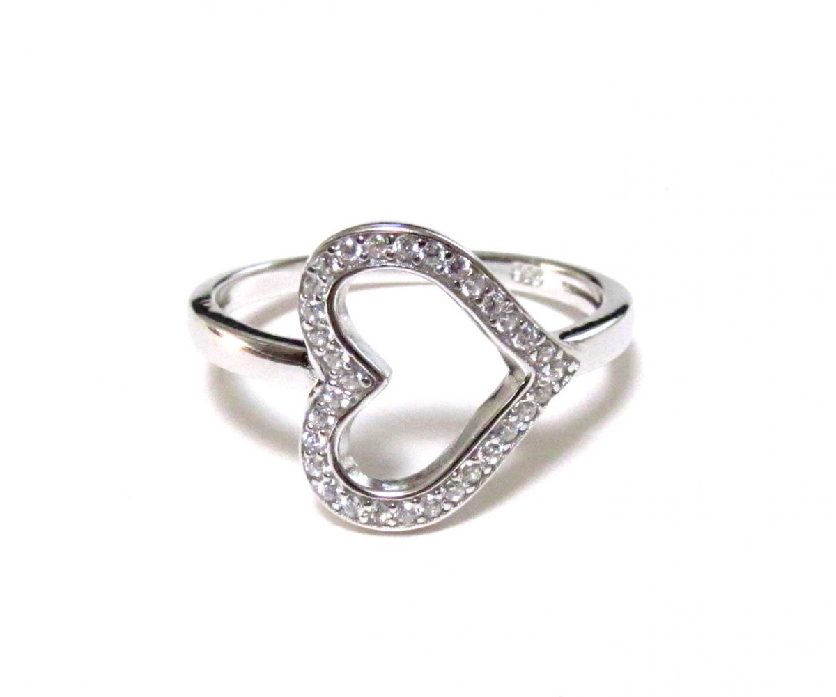 Sideways Heart Ring-rhodium Over Sterling Silver Ring With