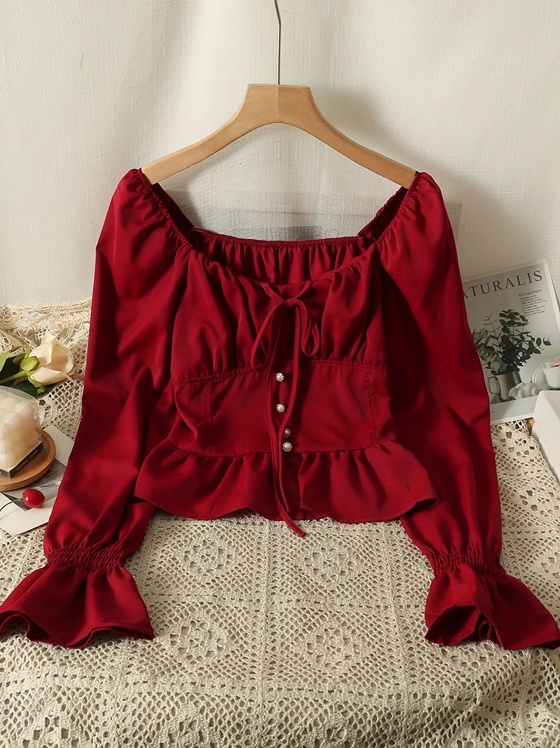 Long Sleeve Square Collar Blouses