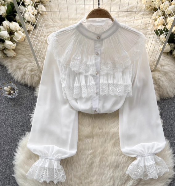 Design Sweet Lace Long Sleeved Shirt Top