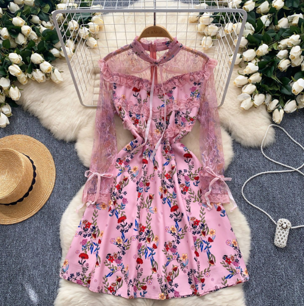knee length dresses for ladies Strappy Sleeveless Lace Splicing Maxi Dress FA2667