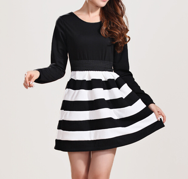 High-grade Long-sleeved Striped Dress #he091604hv