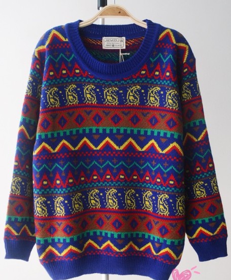 Colored Geometric Patterns Thick Sweater #wp091805yu on Luulla