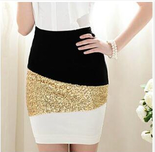 Black And White Mosaic Gold Sequined Skirt #092106HY