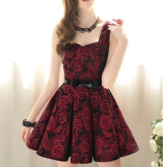 Fashion Rose Waist Big Skirt Sleeveless Dress #092702kv