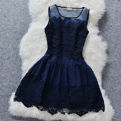 Embroidery Stitching Lace Sleeveless Dress #100105ad
