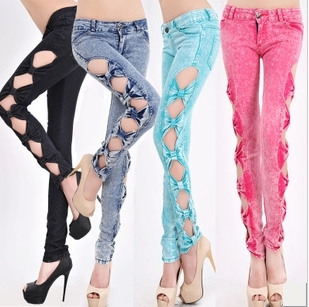 Hollow Out Bowknot Package Buttocks Tight Jeans Ak1103