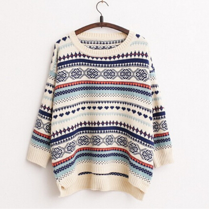 Loose Striped Knit Sweater #er120601 on Luulla