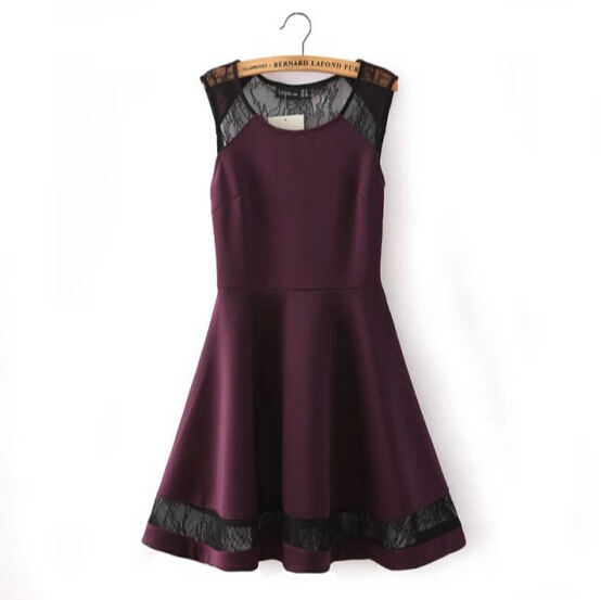 Sexy Lace Stitching Round Neck Sleeveless Dress #we30614po