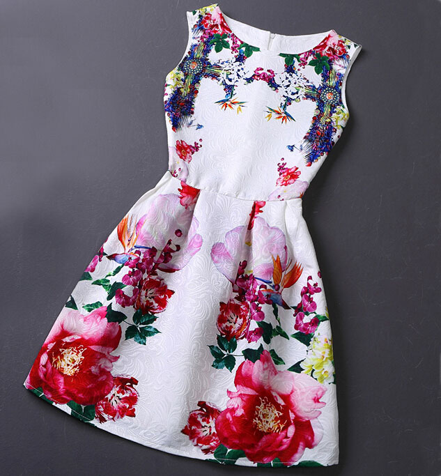 Slim Vintage Jacquard Printed Sleeveless Vest Dress We08