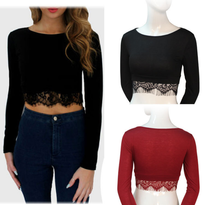 Lace Long-sleeved T-shirt #we40308po