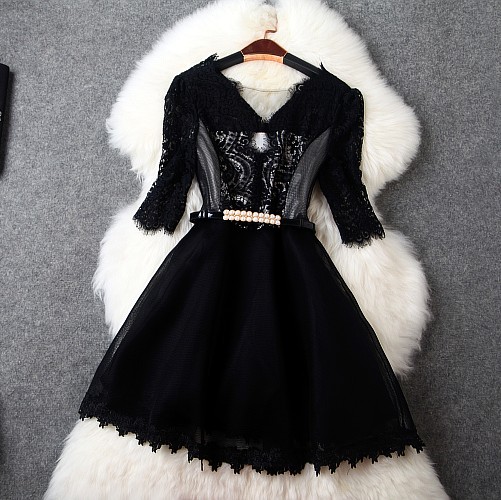 Cutout Lace Stitching Slim Fit Dress