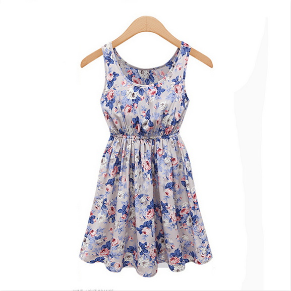 Floral Printed Tie Waist Dress With Pleated WE42606PO on Luulla