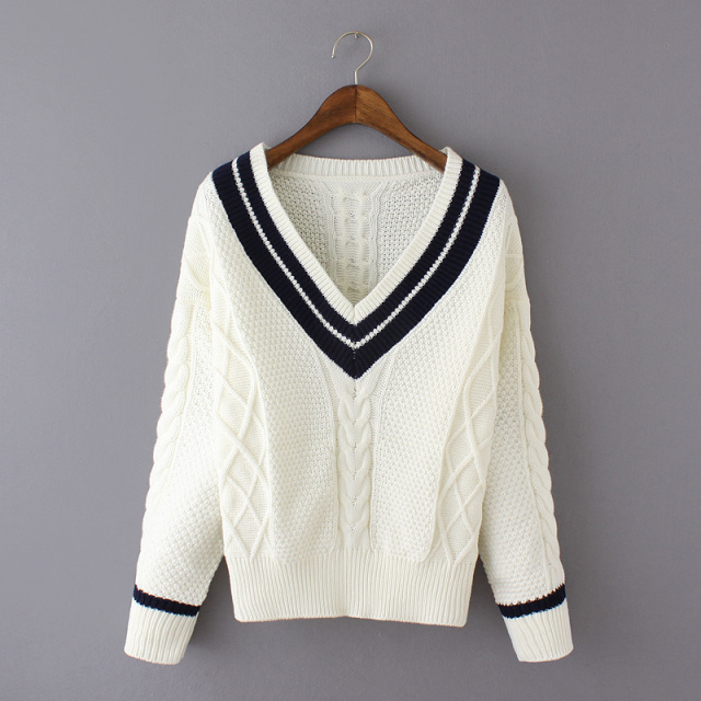 Sweet V-neck Knit Jacquard Sweater We91303po