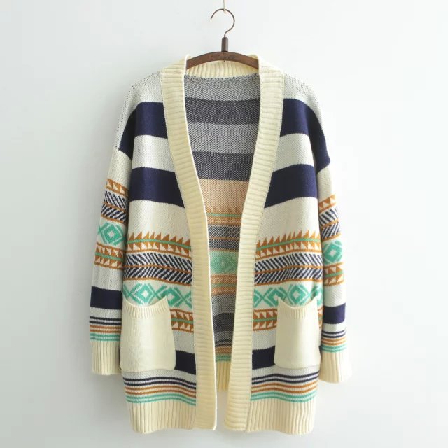 Loose Striped Long-sleeved Knit Cardigan Sweater Jacket We91403po
