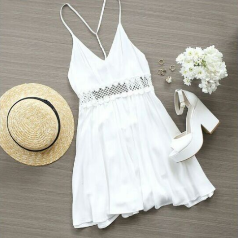 Fashion White Printed Lace Dress