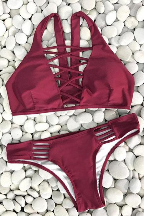 Solid Color Sexy Two-piece Bikini Swimsuit