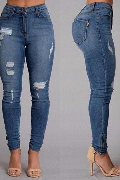 Women Jeans Full Length Mid-waist Pencil Pants