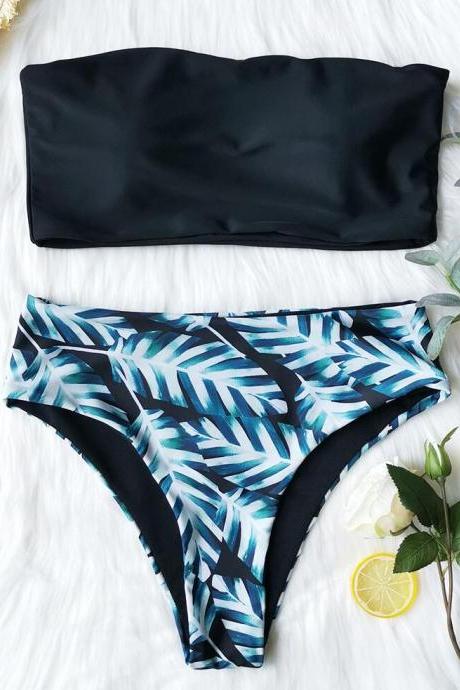 Print Leaves Swimwear Swimsuit Bikini Set 