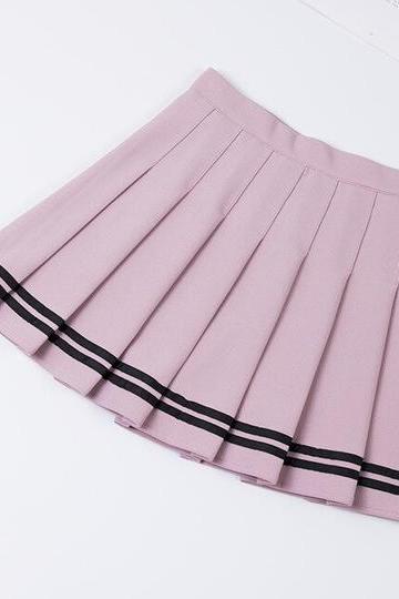 Striped Pleated Mini High Waisted Tennis Skirt