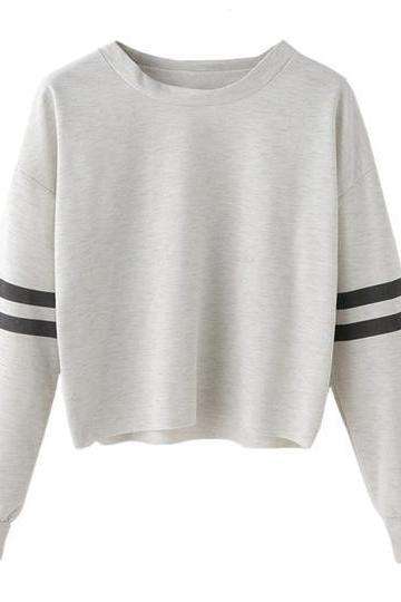Black Striped Cropped Long Sleeve Top Sweatshirt 