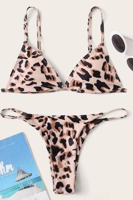 Sexy Leopard Print Tie-Dye Printed Bikini Swimsuit