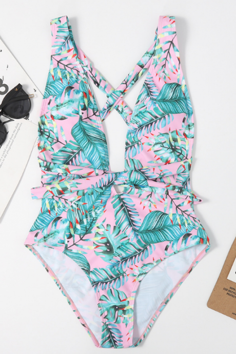 Sexy Printed Open Back One-Piece Swimsuit