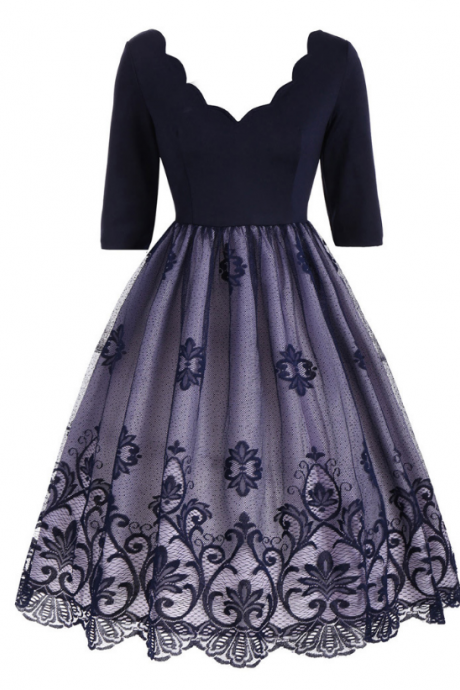 Vintage V-neck Lace Dress