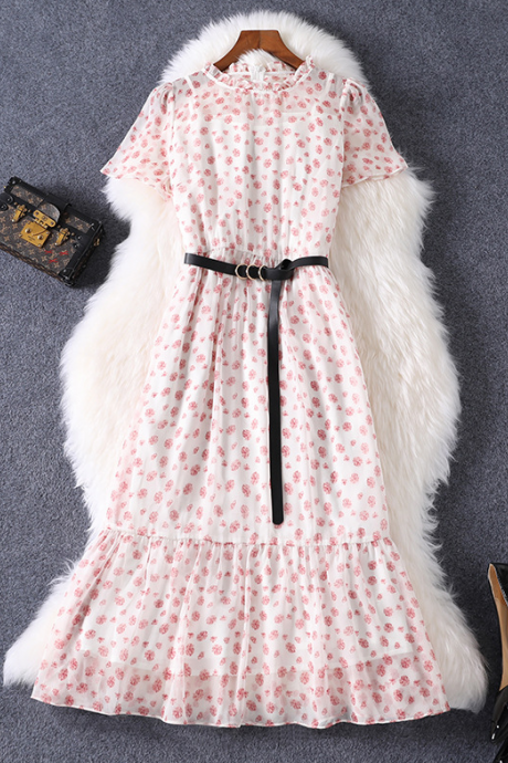 Women&amp;#039;s Short Sleeve Floral Chiffon Dress