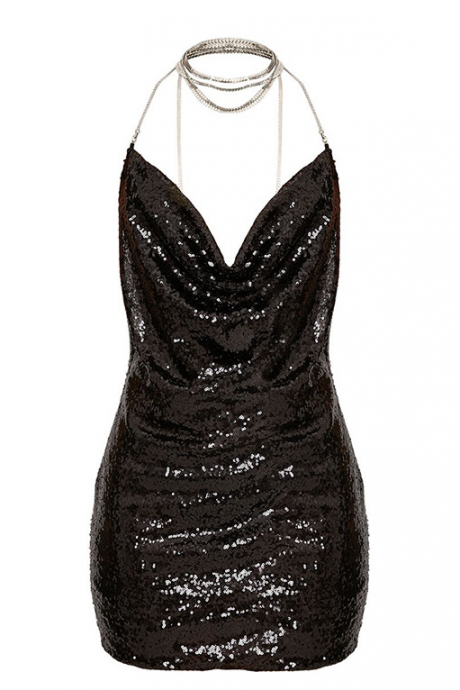 Women'S Sequins Exposed Chest Sexy Mini Dress