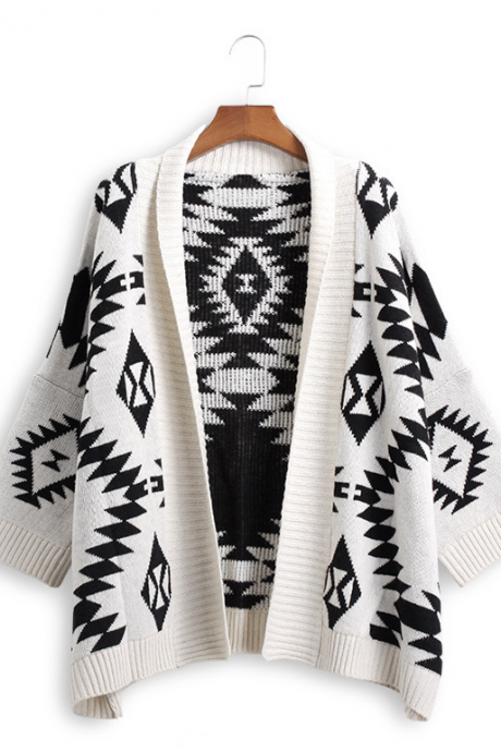 Long Sleeve Jacquard Cardigan Sweater Knitted Jacket