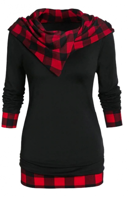 Plaid Long-sleeved Hooded Sweater