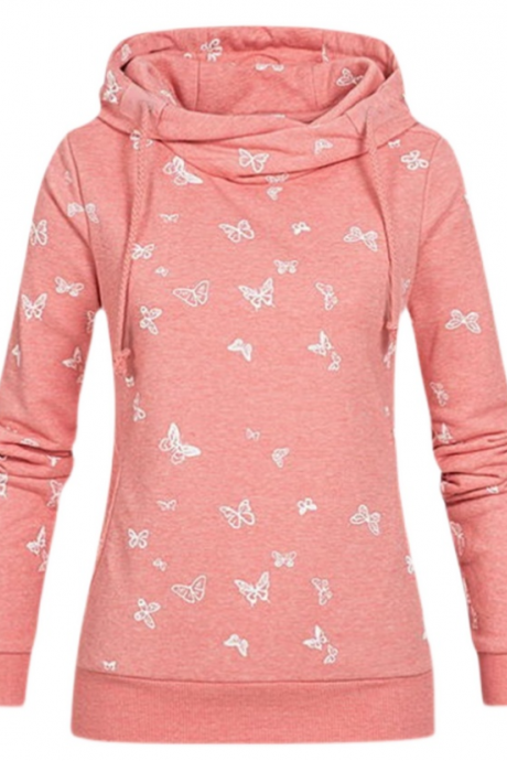 Women'S Butterfly Printing Hooded Long Sleeve Sweater