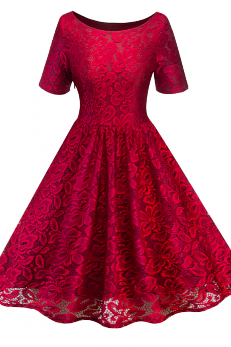 Elegant Casual Round Neck Lace Dress