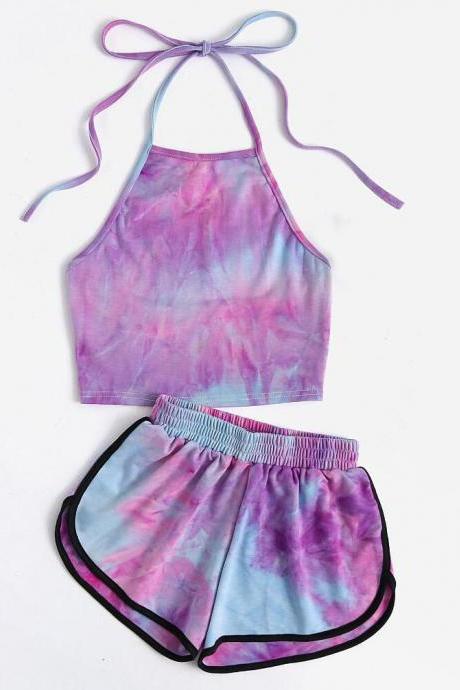 Sling Exposed Navel Vest Shorts Two Piece Sets