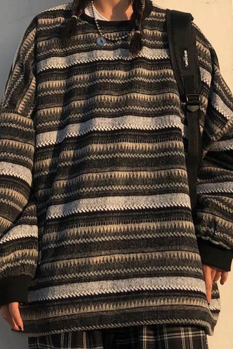 Loose Retro Striped Pullovers Sweater