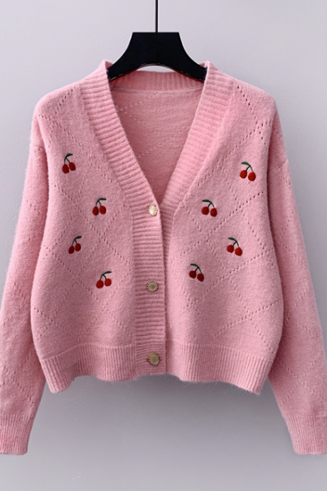 Loose Embroidered Cardigan Knitted Sweater Coat