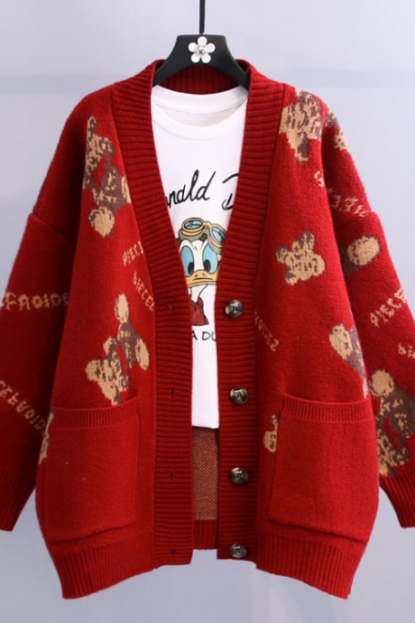 Loose Knit Cardigan Bear Sweater Jacket