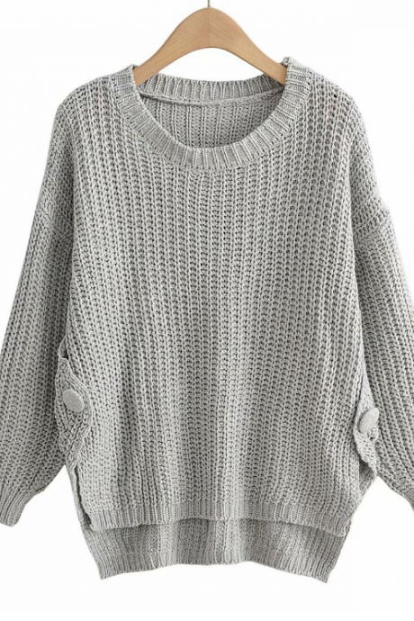 Round Neck Button Loose Knit Sweater