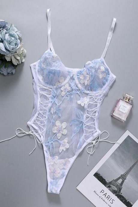 Sexy One-Piece Lace Embroidered Underwear Set