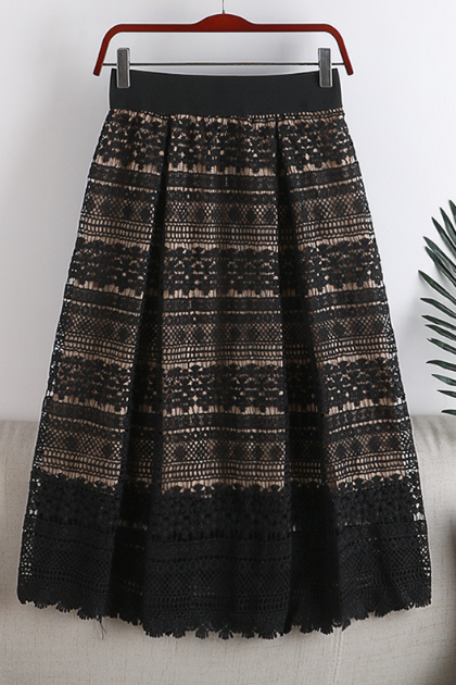 High Waist Lace Embroidered Skirt