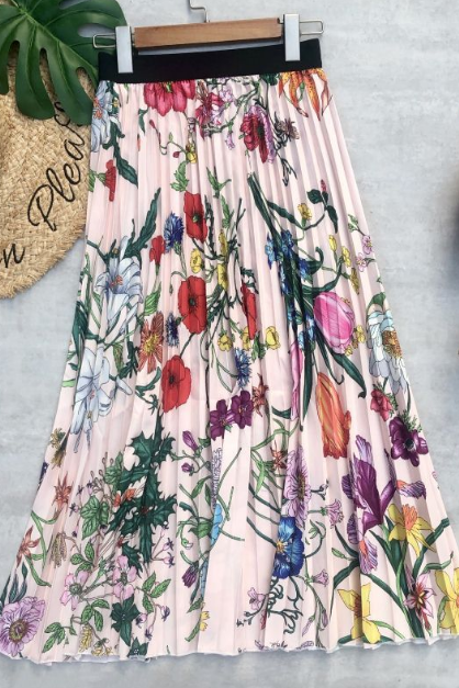 Elegant High Waist Floral Print Skirt
