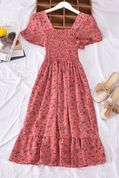 Retro Floral Short-sleeved Print Dress