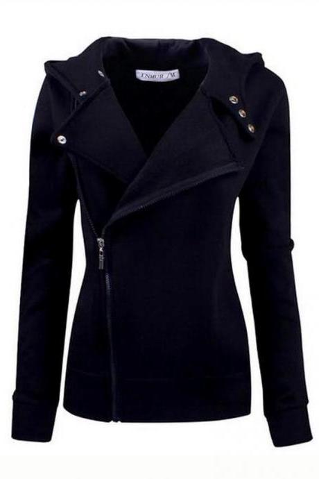 Black Color Wide Lapel Zip-front Jacket